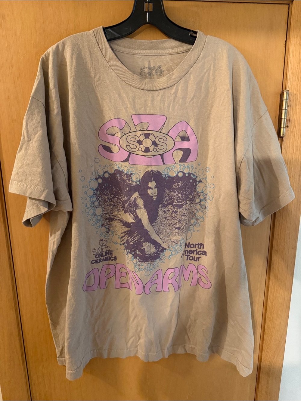 SZA "Open Arms" SOS Tour Graphic Band Tee Online Ceramics Taupe Tan Purple 2XL